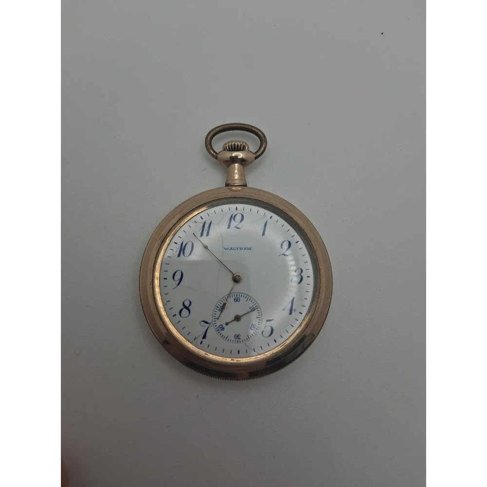 Gold Filled Blue Numerals Waltham Pocket Watch - Tested And Working